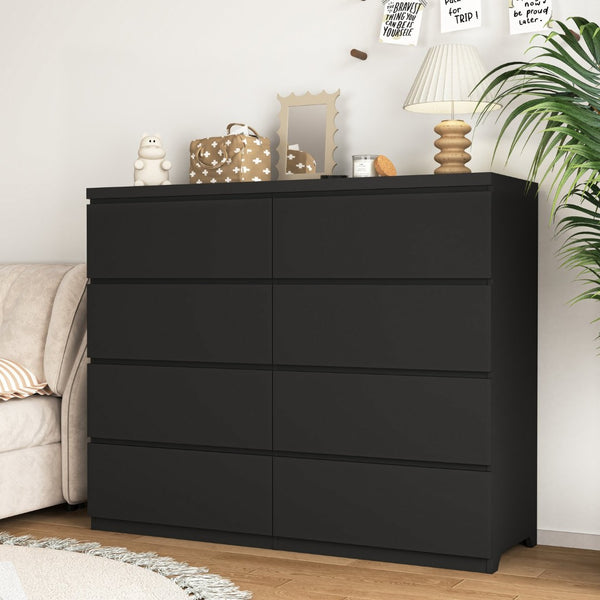 English Elm 8 Drawer Tall Chest Slim Particleboard Build Smooth Gliding Storage for Bedroom Closet Black W409S00029
