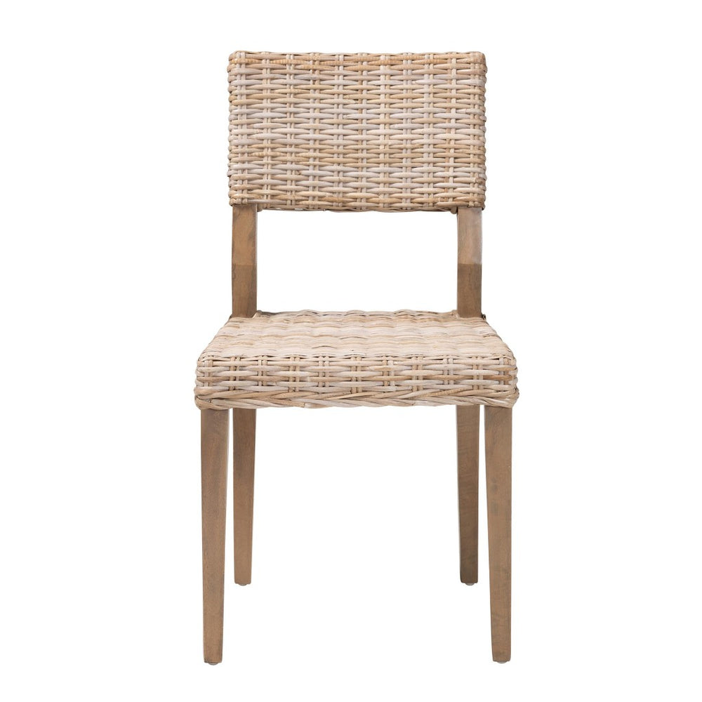English Elm Bohemian Handwoven Kubu Rattan Mahogany Wood Dining Chair Organic Eclectic Style B2750P467743