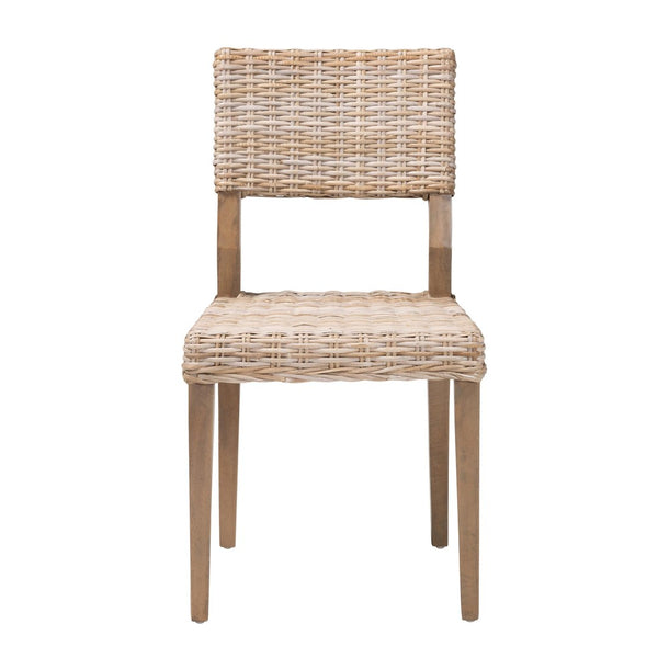 English Elm Bohemian Handwoven Kubu Rattan Mahogany Wood Dining Chair Organic Eclectic Style B2750P467743