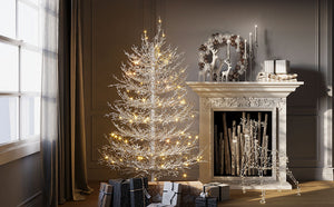 English Elm 4FT Aspen Fir Pre-Lit Artificial Christmas Tree with 280 Snow-Flocked Tips & 230 Warm White LEDs, Lightweight Hinged Frame for Home & Party Decor N704P326835A