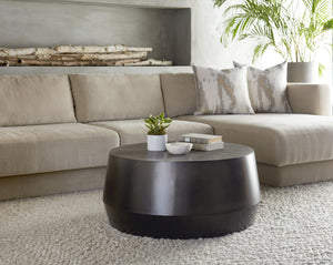 Sunpan Creed Coffee Table - Hand-Etched Iron Design with Drum Base, Perfect for Modern Living Spaces Small - 34W x 34.25D x 15H