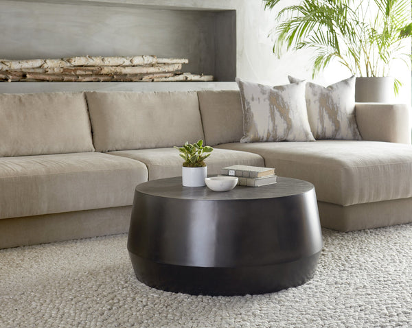 Sunpan Creed Coffee Table - Hand-Etched Iron Design with Drum Base, Perfect for Modern Living Spaces Small - 34W x 34.25D x 15H
