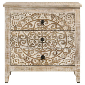 English Elm Kenzie Solid Mango Wood Cabinet with Carved Mandala Drawers in Whitewash Boho Finish B062P447820