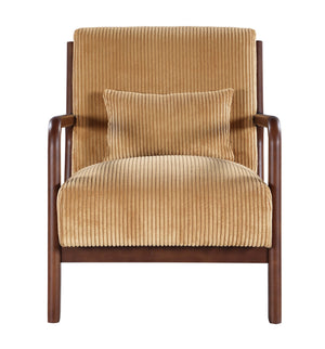 English Elm Wooden Lounge Chair with Scandinavian Solid Wood Frame, Plush Ribbed Corduroy Upholstery & Lumbar Support Yellow B343P328600