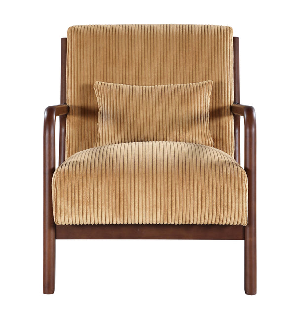 English Elm Wooden Lounge Chair with Scandinavian Solid Wood Frame, Plush Ribbed Corduroy Upholstery & Lumbar Support Yellow B343P328600