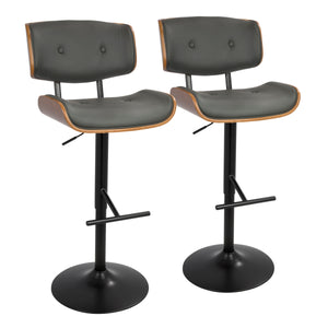 English Elm Lombardi Mid-Century Modern Adjustable Barstool with Swivel, Walnut Back and Tufted Faux Leather Seats (Set of 2) Grey B202S00951