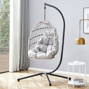 English Elm Grheavy-duty Iron Egg Chair Pe Rattan Woven Swing Seat for Patio or Living Room W2920P281903