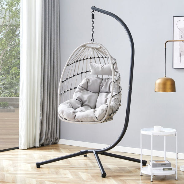 English Elm Grheavy-duty Iron Egg Chair Pe Rattan Woven Swing Seat for Patio or Living Room W2920P281903