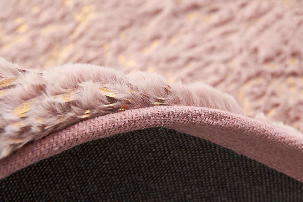 English Elm Luxury Dust Pink Faux Fur Area Rug With Gold Accents - Machine Washable, Soft & Non-Slip Design B030P233675