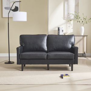 English Elm Loveseat Modern Mid-Century 2-Seater with USB Type-C Charging, Removable Zippered Covers, Sturdy Wood Legs Black PU W395P238820