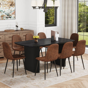 English Elm Table & 8 Chairs Set - Modern Black Wood Grain Mdf Dining Ensemble With Ergonomic Tech Fabric Comfort W1151S04153-GIGA