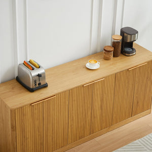 English Elm 67-inch Wavy Sculptural Sideboard Six Door Mdf Storage Cabinet for Living or Dining Natural W1162P339092