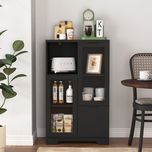 English Elm MDF modern painted storage cabinet with glass doors, drawer and open shelves for entryway decor (97) Black W409P171447
