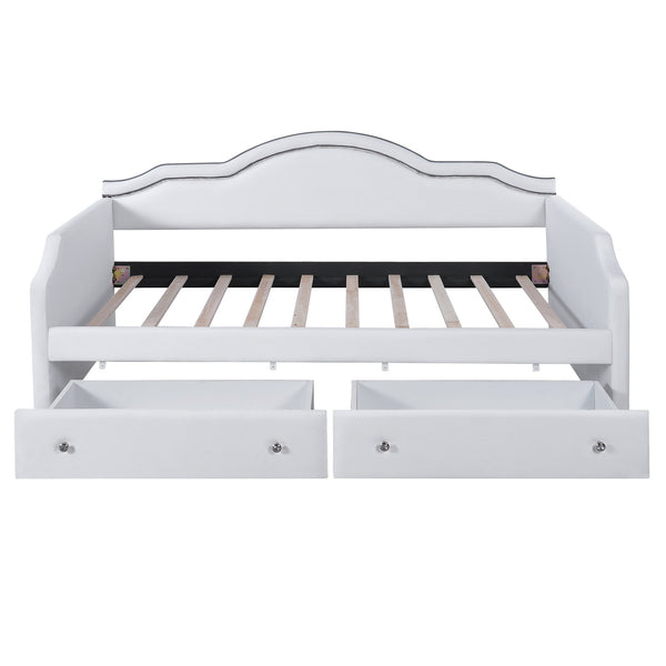 English Elm Twin Upholstered Daybed with Built-In LED & 2 Drawers, Velvet Platform Bed with Solid Wood Frame, Modern Curved Backrest, Twin Size, No Box Spring Needed Beige N7500001851A