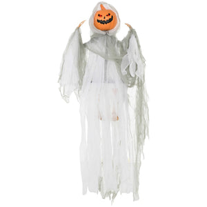English Elm Homcom Hanging Pumpkin Ghost Halloween Prop with Glowing Eyes and Howling Sound Sensor W2225P229717