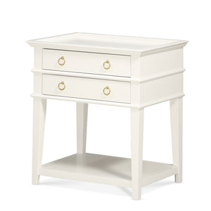 English Elm Carmona Midnight Blue Tray Top Nightstand with Two Drawers, Open Shelf, Brushed Gold Ring Pulls White B050P376937