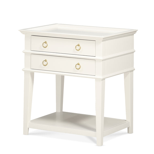 English Elm Carmona Midnight Blue Tray Top Nightstand with Two Drawers, Open Shelf, Brushed Gold Ring Pulls White B050P376937