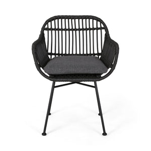English Elm Rodney Polyethylene Rattan Accent Chair Set Woven Over Steel Frame for Modern Living 65036.00GRY