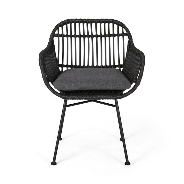 English Elm Rodney Polyethylene Rattan Accent Chair Set Woven Over Steel Frame for Modern Living 65036.00GRY