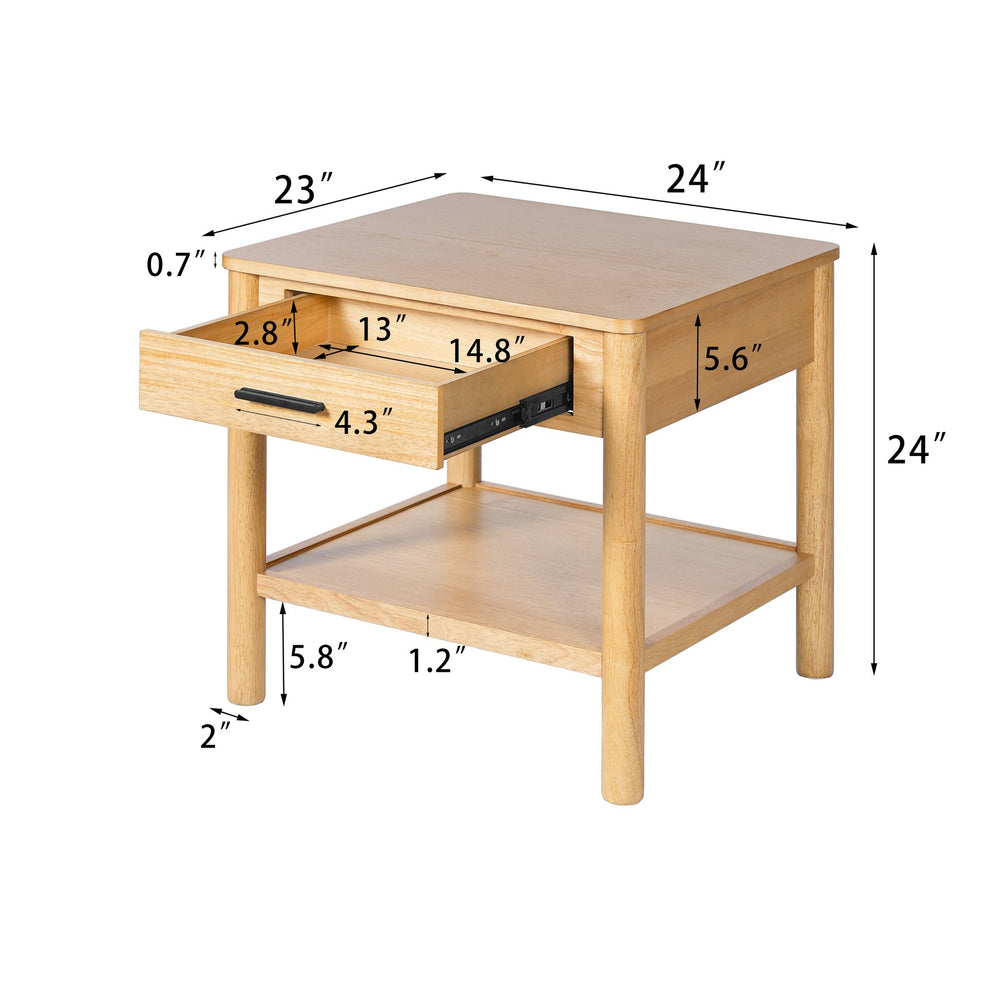 English Elm Christopher Knight Home® - END table natural wood side table with 1 drawer — 24" round top, solid rubberwood, modern light-luxury design, compact storage N770P281689N