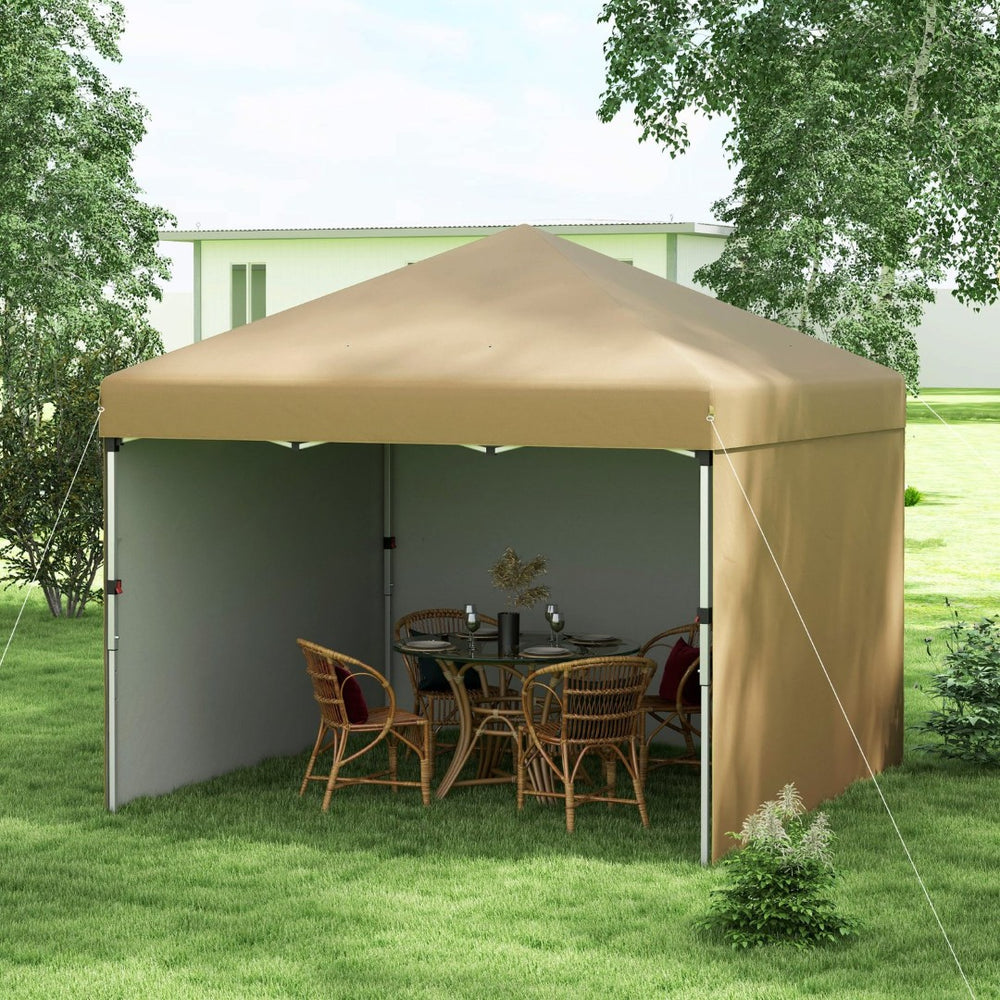 English Elm Outsunny 10' X 10' Instant Pop Up Canopy Tent With 3 Sidewalls, Adjustable Height & Carry Bag W2225P174242-GIGA