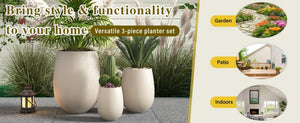 English Elm U_style Mgo Round Planter Set of Three Lightweight Pots for Patio and Indoor Decor N711P406658E
