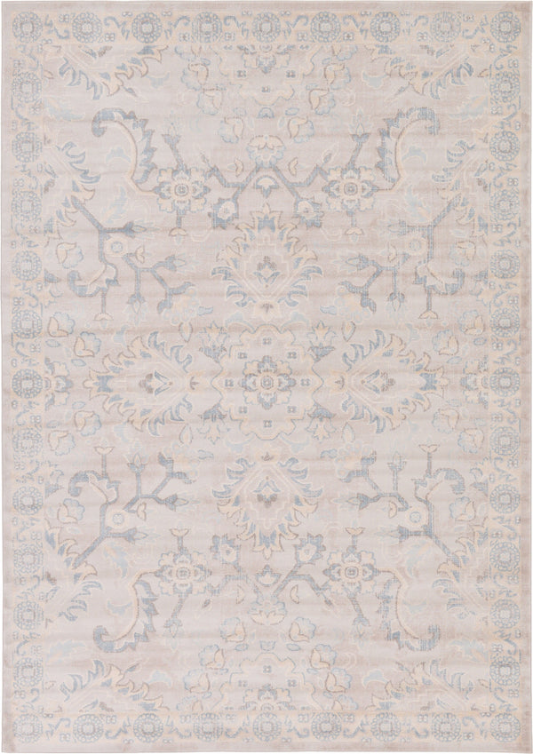 Unique Loom Paris Willow Machine Made Border Rug Gray, Gray/Beige/Blue/Light Blue/Brown 7' 1" x 10' 0"