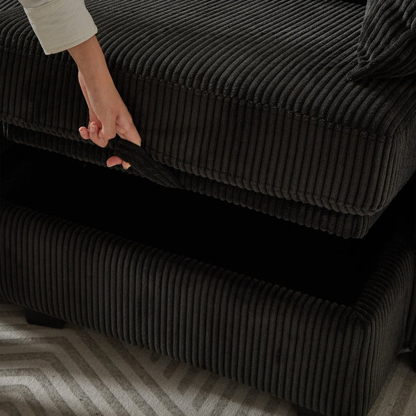 English Elm 113.5'' Modular Sectional Sofa with Storage Ottoman, Convertible U or L Shape Sleeper for 6 Seats Black W834S00250