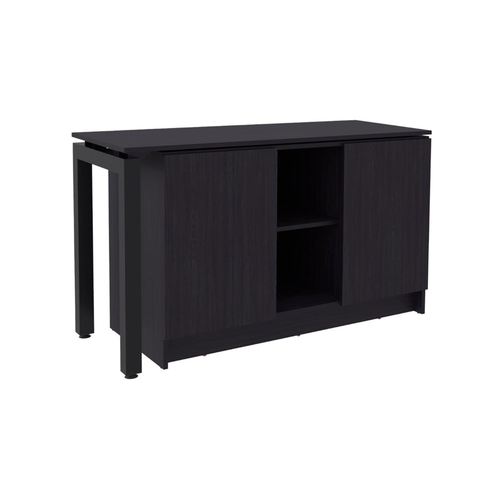 English Elm Wenge Finish Home Office Desk with Dual Open Shelves for Modern Workspace Storage B062S01851