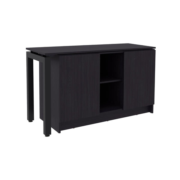 English Elm Wenge Finish Home Office Desk with Dual Open Shelves for Modern Workspace Storage B062S01851