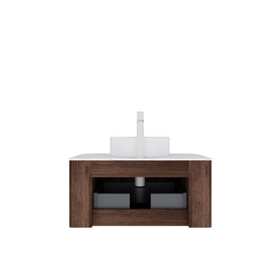 English Elm Dina 30" Floating Bathroom Vanity With Elegant White Sink, Dark Walnut Storage & Soft-Close Drawer W2615S00085