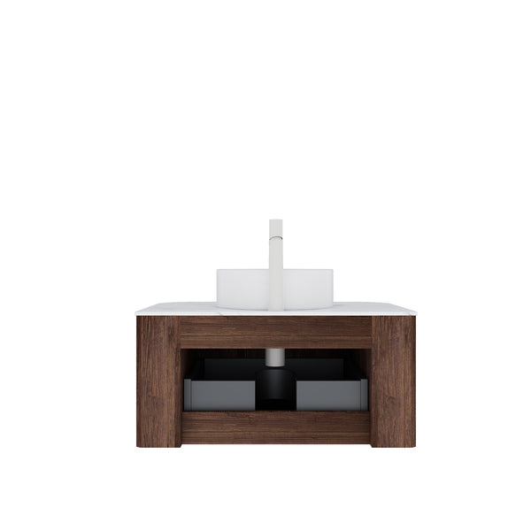 English Elm Dina 30" Floating Bathroom Vanity With Elegant White Sink, Dark Walnut Storage & Soft-Close Drawer W2615S00085