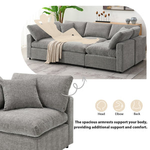English Elm [video Modular Cloud Sectional Sofa Chenille Six Seat Sleeper with Ottoman for Living Room Gray N723S9583G
