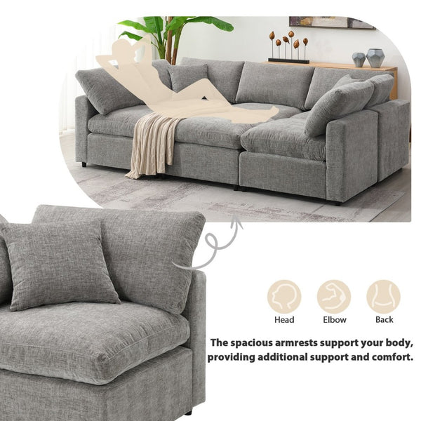 English Elm [video Modular Cloud Sectional Sofa Chenille Six Seat Sleeper with Ottoman for Living Room Gray N723S9583G
