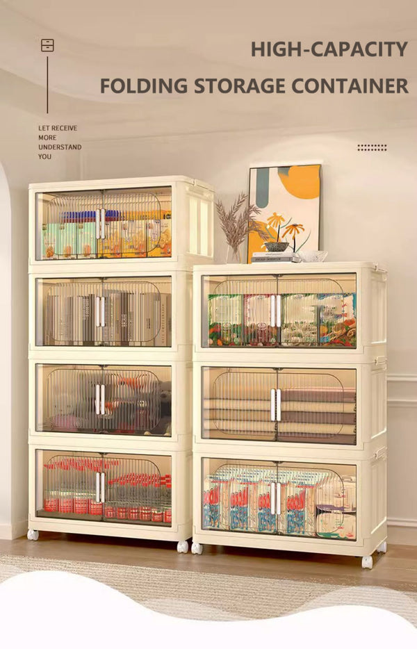 English Elm 19.69" Side Wide Folding Storage Cabinet - 5-Tier Organizer With Magnetic Door & Wheels For Easy Use W2873P207557