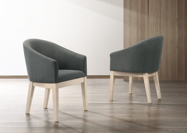 English Elm Orsola Gray Fabric Barrel Accent Chairs with Oak Legs for Modern Living Rooms Set of 2 B2749P413297