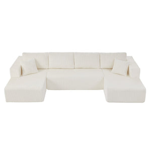 English Elm 132" U-shaped Modular Corduroy Sectional with Deep Foam Cushions for Living Room Beige W5802S00002