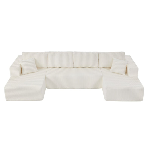 English Elm 132" U-shaped Modular Corduroy Sectional with Deep Foam Cushions for Living Room Beige W5802S00002