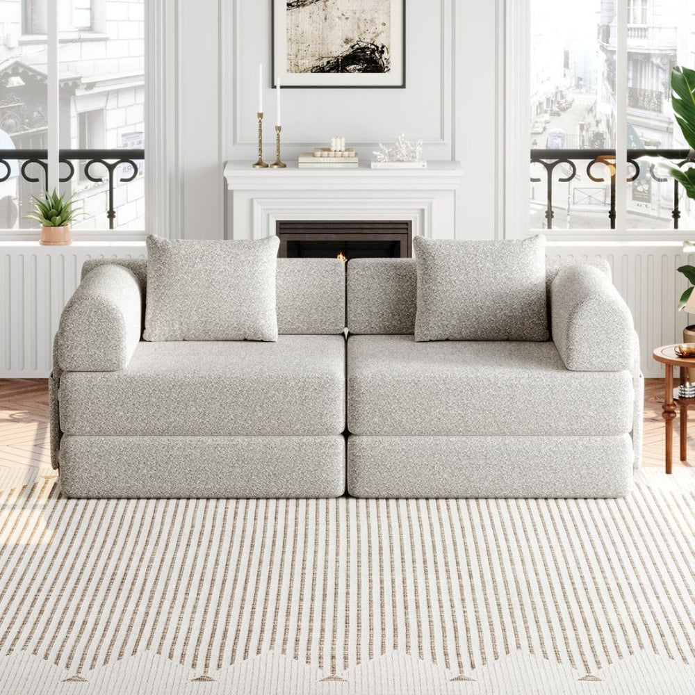 English Elm 72.4-inch Chenille Floor Sofa Bed with Storage Pockets and Foldable Foam Frame W3505P355566
