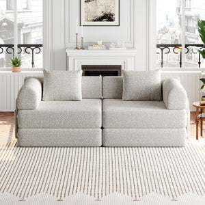English Elm 72.4-inch Chenille Floor Sofa Bed with Storage Pockets and Foldable Foam Frame W3505P355566