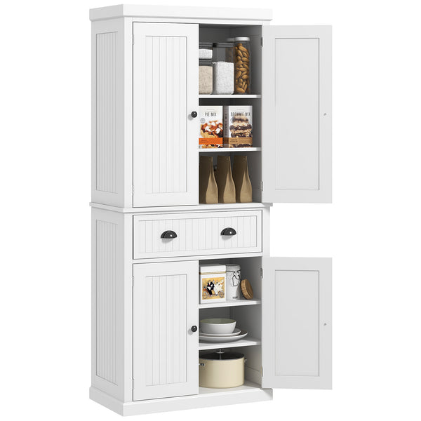 English Elm Homcom 72" Farmhouse Kitchen Pantry Cabinet With Adjustable Shelves, Drawer & Magnetic Doors, White W2225S00043
