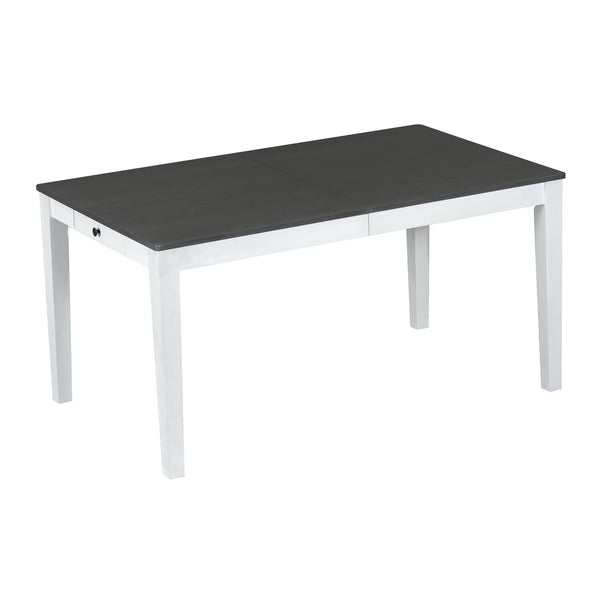 English Elm TOPMAX Rustic 7-Piece Solid Wood Extendable Dining Set with 18" Removable Leaf, 6 Upholstered Chairs, 2 Drawers Dark Gray,White SP000078AAE