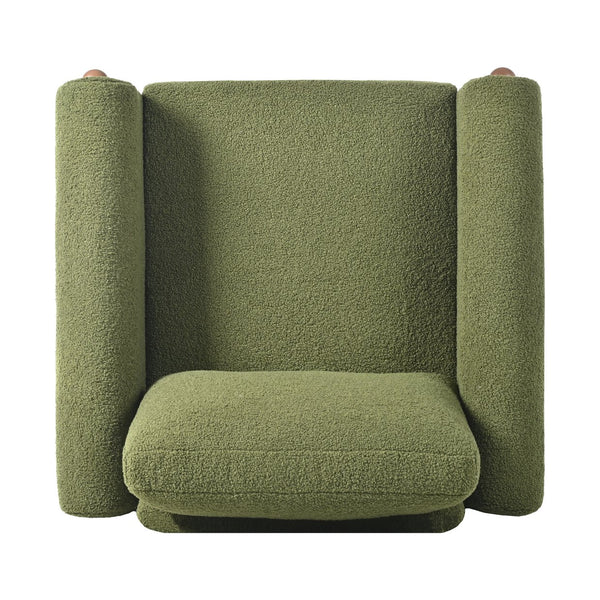 English Elm Christopher Knight Home® - Oversized Teddy Velvet Accent Chair with Curved Armrests, Tufted Mid-Century Design and Walnut Legs Green N765P189679N