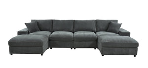 English Elm Sectional with Ottomans Low Profile Modern Minimalist Sofa for Open Living Rooms Dark Gray B2748S00091