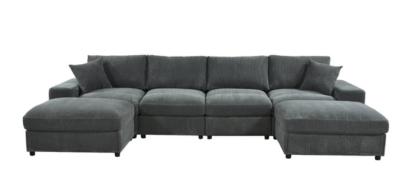 English Elm Sectional with Ottomans Low Profile Modern Minimalist Sofa for Open Living Rooms Dark Gray B2748S00091