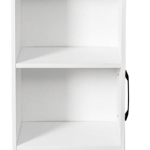 English Elm Bookcase with Pull Out Hidden Shelving Panels on Wheels for Office or Living Room W331P374568