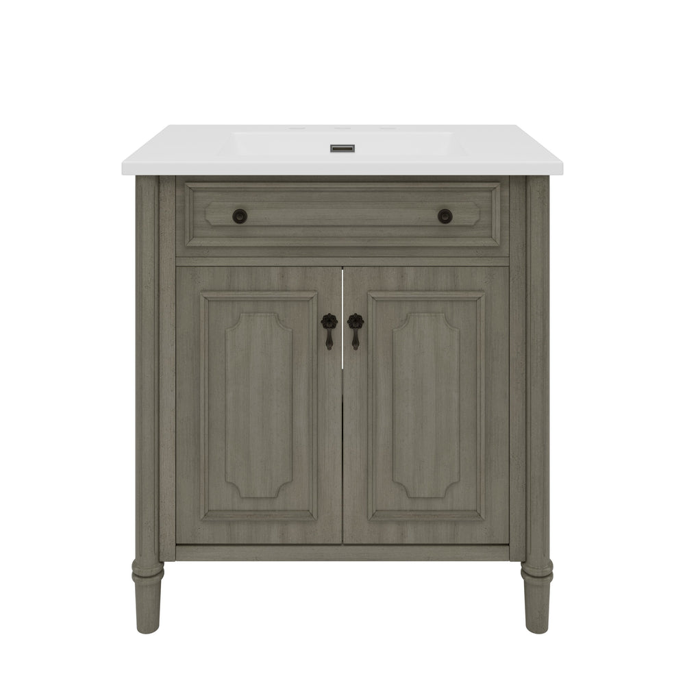 English Elm Christopher Knight Home® - 30 Inches Vintage Bathroom Vanity With Sink – Rustic Gray Cabinet, Soft-Close Doors & Ceramic Top N817P299472G
