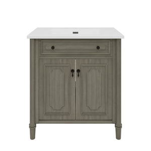 English Elm Christopher Knight Home® - 30 Inches Vintage Bathroom Vanity With Sink – Rustic Gray Cabinet, Soft-Close Doors & Ceramic Top N817P299472G