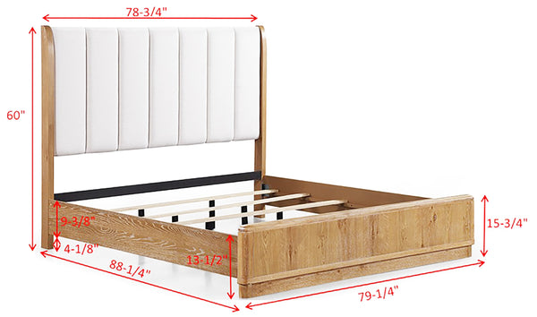 English Elm 1Pc King Bed Cerused Natural Wood Finish With Plush Off-White Upholstered Headboard For Elegance B2741S00596