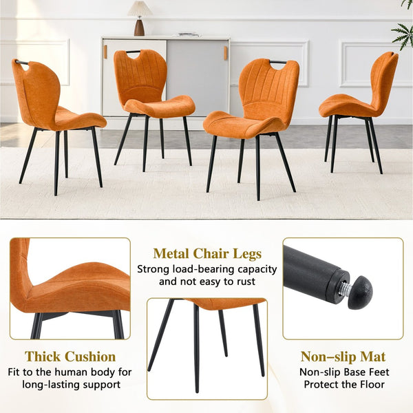 English Elm Set of 4 Olive Fabric Dining Chairs Ergonomic Cushion Black Steel Frame Modern Black+Orange W1151P454882